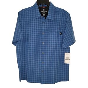 Spyder size medium blue plaid short sleeve shirt NWT